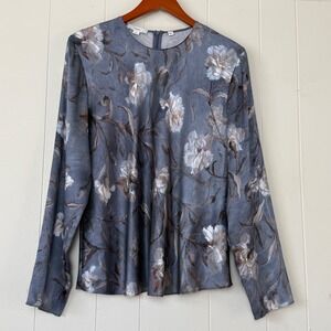 Vince Womens Night Carnation Silk Blouse Floral Size XL Romantic Old Money